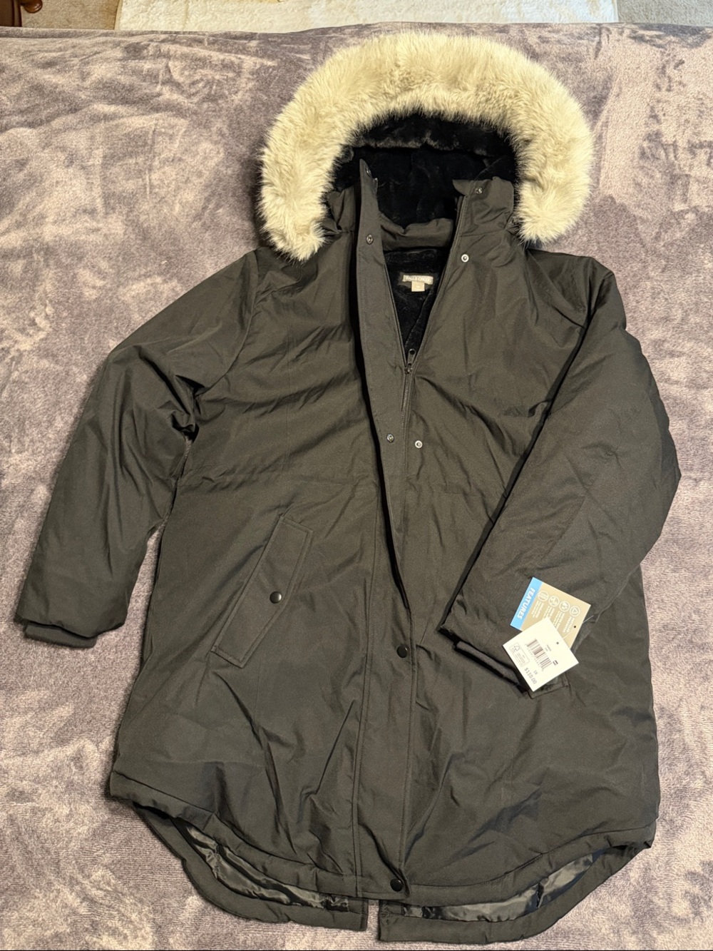 Women’s 1X Falls Creek Black Parka with Faux Fur Lining NWT